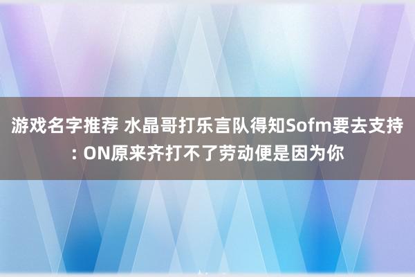 游戏名字推荐 水晶哥打乐言队得知Sofm要去支持: ON原来齐打不了劳动便是因为你